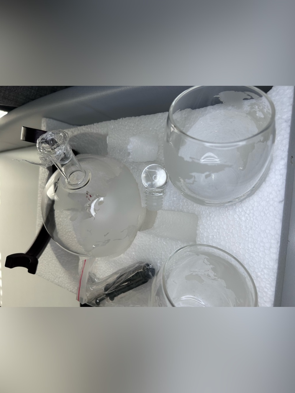 Globe Glass Decanter Set with Two Etched Tumblers - Black Base - Picture 8 of 15